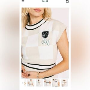 Fore All - Kennedy Top in sand and white checkered print NWT XS & S Sizes